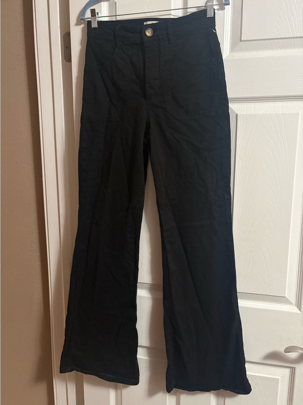 Marine Layer wide leg black denim jeans pockets 6